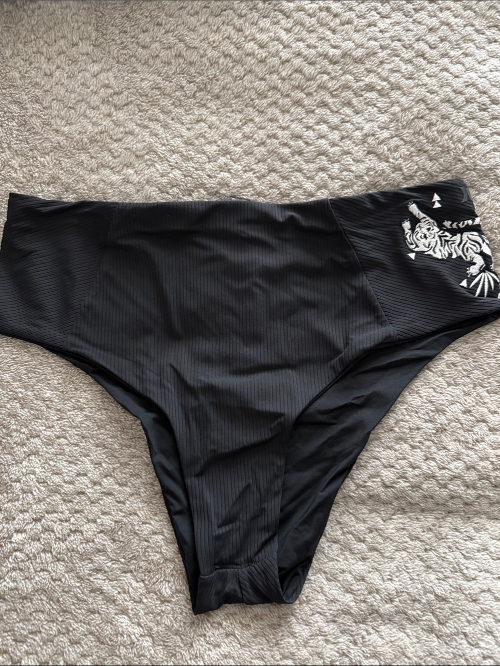 Hurley High-Waist Black Bikini Bottom with White Tiger Accent